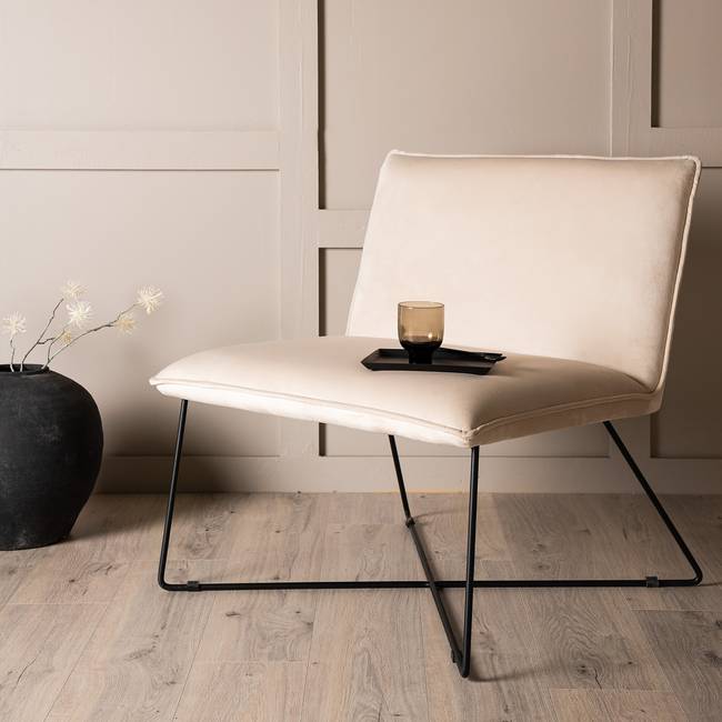 Loungesessel X-Lounge Beige/Weiß Samt 62 x 83 x 72cm