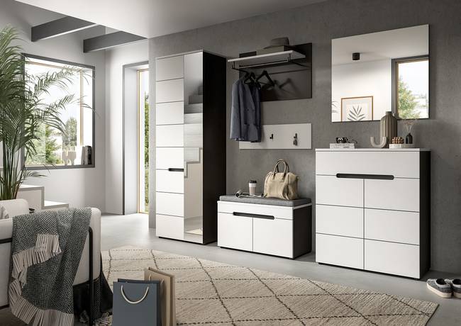 Garderobenbank mit Sitzkissen 80 x 45 x 37cm Grau/Weiß/Weiß