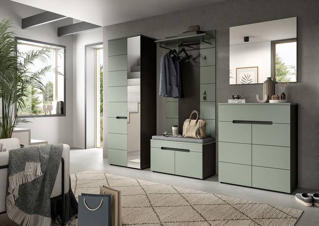 Garderobenbank mit Sitzkissen 80 x 45 x 37cm Grün/Grau/Rauchgrün