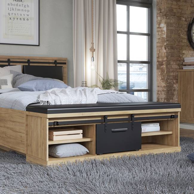 Bettbank 146 x 52 x 43cm Schwarz/Braun