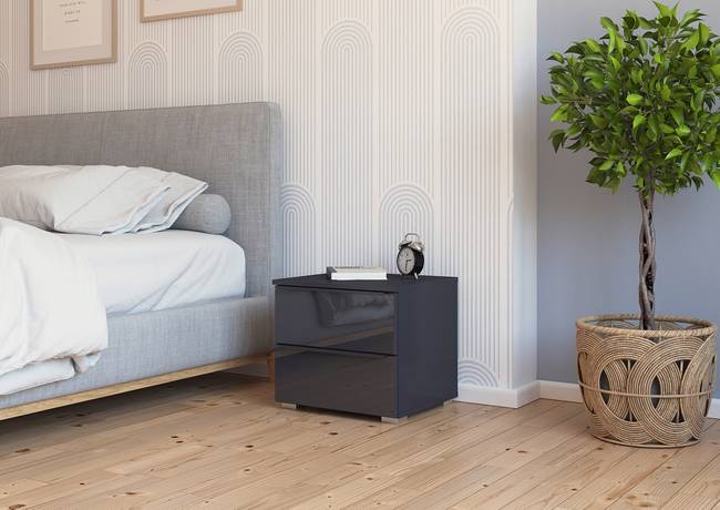 Nachtkommode mit Glas 42cm 2er Set Grau/Graumetallic