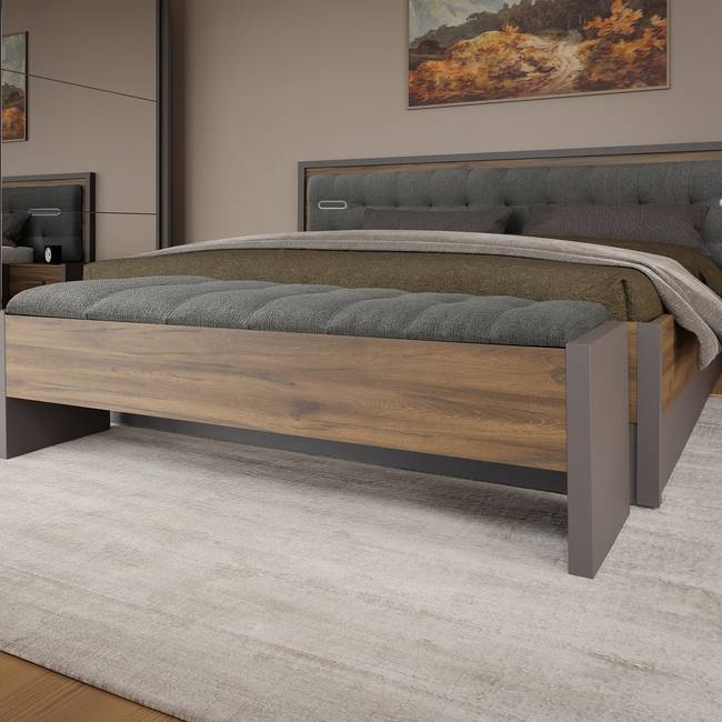 Bettbank 137 x 47 x 37cm Braun/Grau