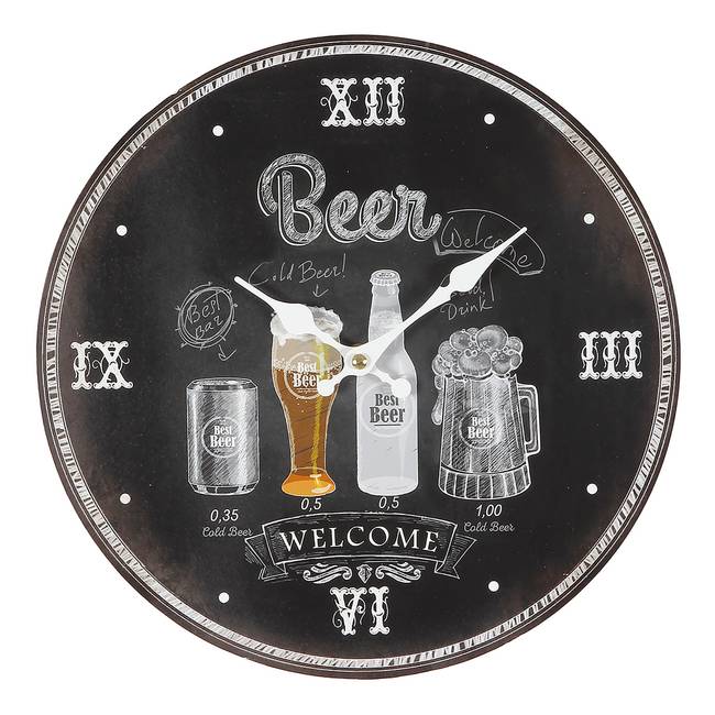 Wanduhr Beer MDF 28 x 25 x 2cm Multicolor