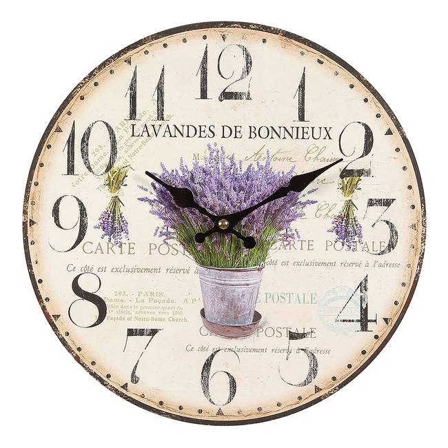 Wanduhr Lavendel im Topf MDF 28 x 28 x 3cm Multicolor