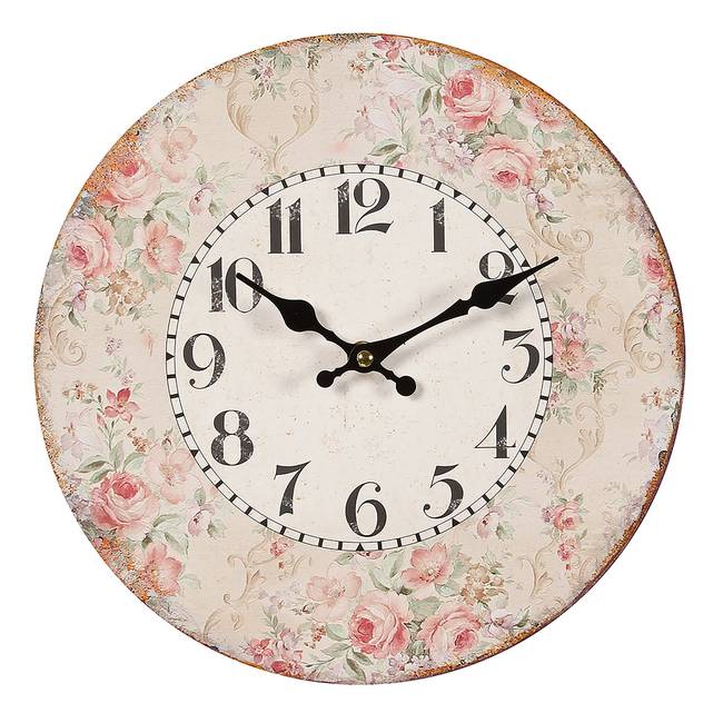 Wanduhr Pastellrosen MDF 28 x 28 x 3cm Pink/Beige