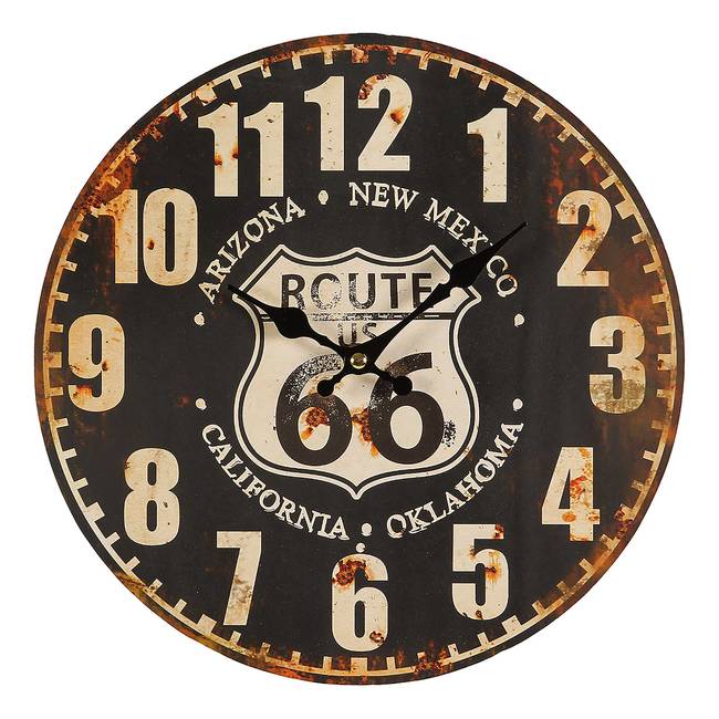 Wanduhr Route 66 MDF 28 x 28 x 3cm Schwarz