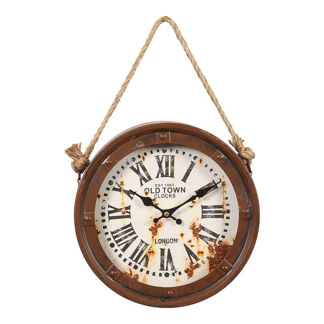 Wanduhr Old Town Stahlblech, lackiert 8 x 28 x 5cm Braun