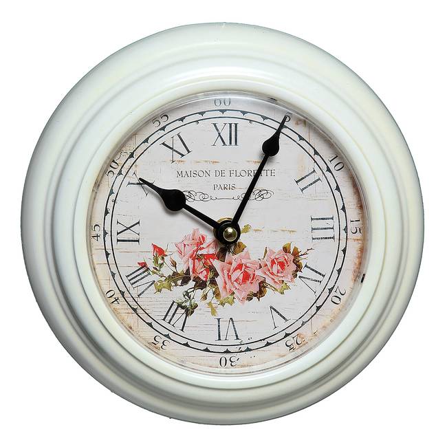 Wanduhr Rosen mit Rand Stahlblech, lackiert 22 x 22 x 4cm Weiß