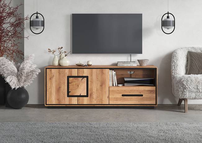 Massives TV-Lowboard Woodrow 146 cm B Massivholz Eiche, geölt Holz/Braun 146 x 54 x 55cm