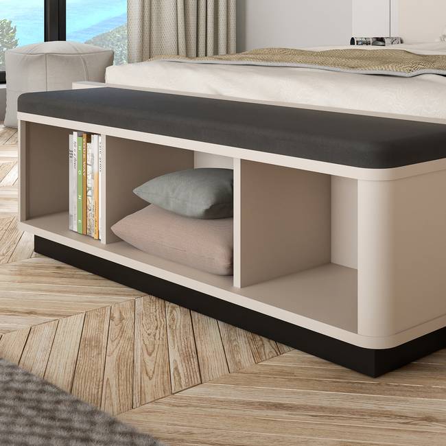 Bettbank 136 x 47 x 35cm Schwarz/Beige