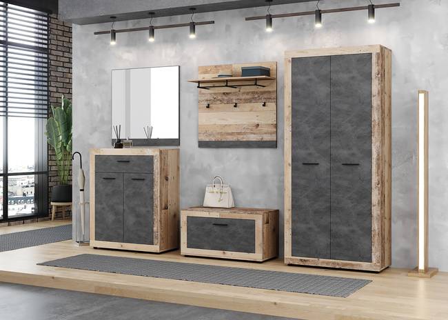 Garderobenbank 89 x 48 x 40cm Holz/Braun/Grau/Altholz Hell Dekor