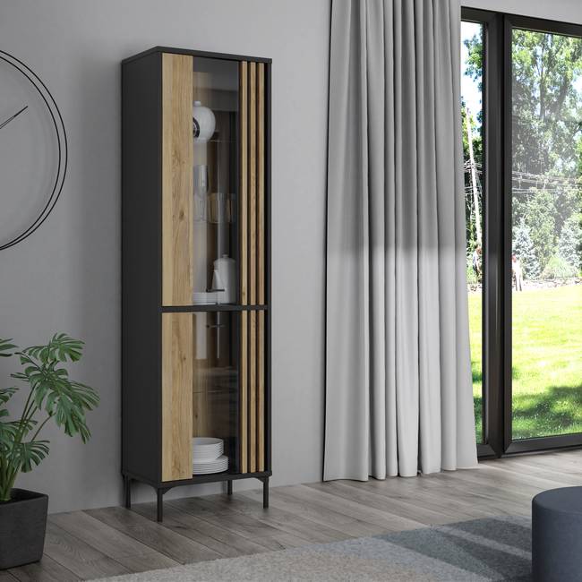 Vitrinenschrank Bakoan 59 x 197cm Schwarz/Braun