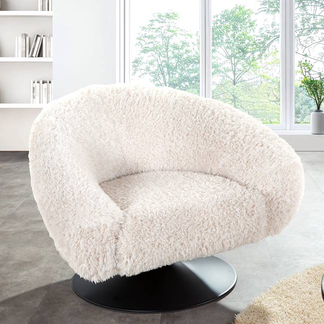 Drehbarer Loungesessel Beige Kunstfell Chalisa 90 x 67 x 82cm