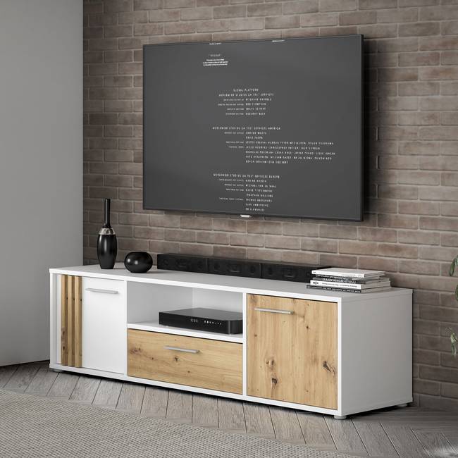 TV-Lowboard Spanplatte, foliert Braun/Weiß/Weiß 163cm