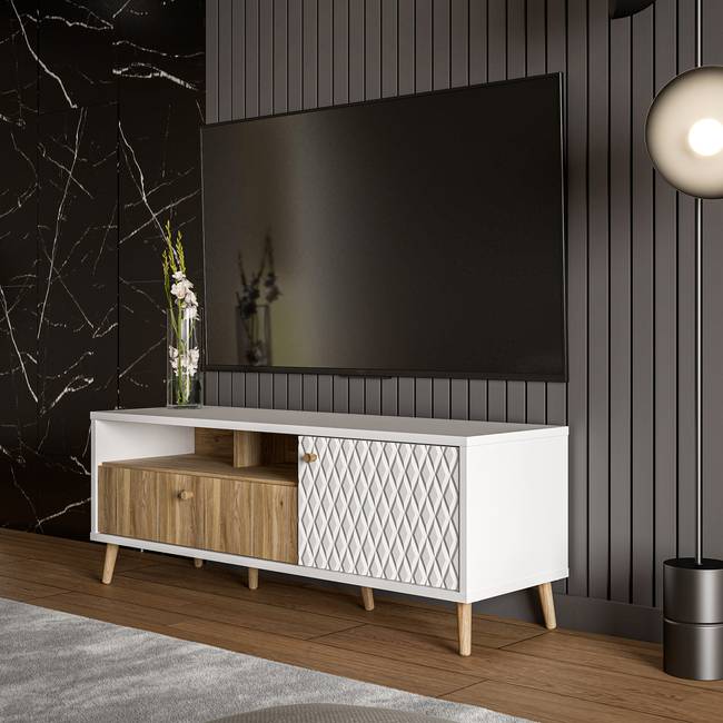 TV-Lowboard 134 cm Spanplatte, foliert Braun/Weiß 134 x 49 x 41cm