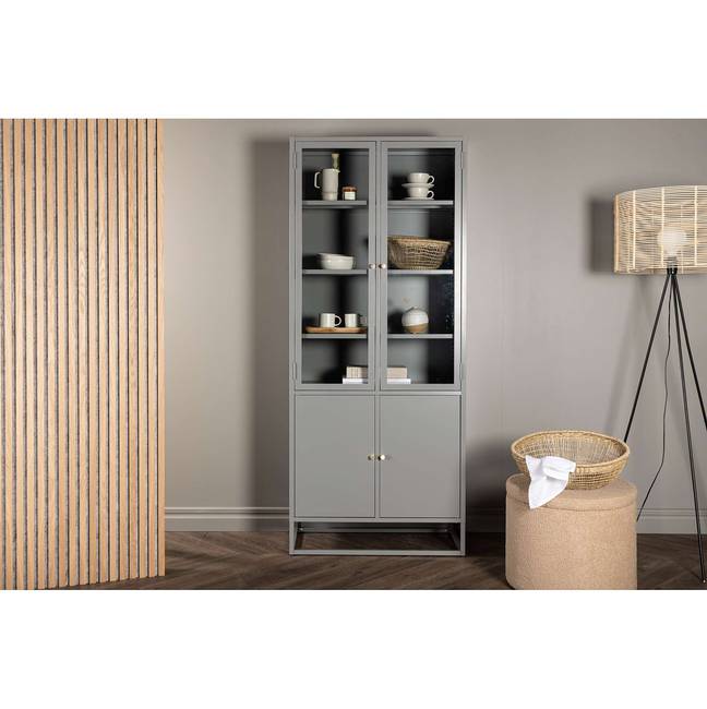 Vitrinenschrank Bakal 80 x 190 x 41cm Grau/Grau