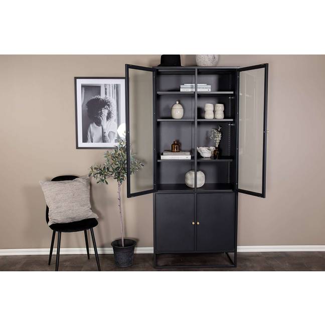 Vitrinenschrank Bakal 80 x 190 x 41cm Schwarz/Schwarz