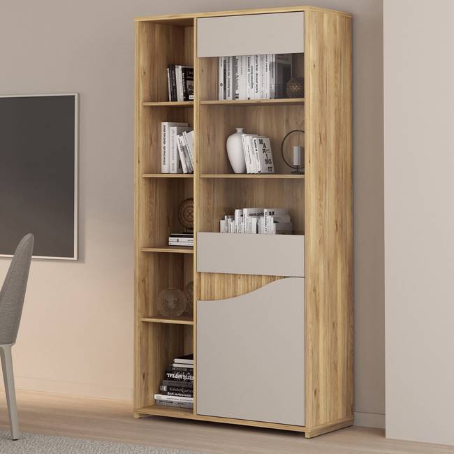 Vitrinenschrank Lutek 100 x 197 x 42cm Braun/Beige
