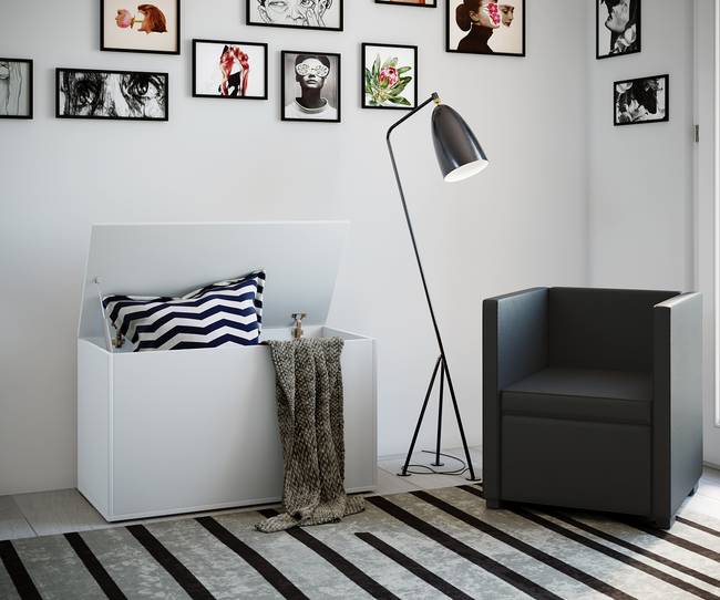 Garderobenbank Bendola 82 x 49 x 44cm Weiß/Weiß