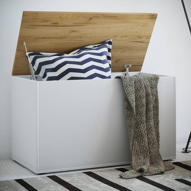 Garderobenbank Bendola 82 x 49 x 44cm Weiß/Eiche Dekor/Weiß