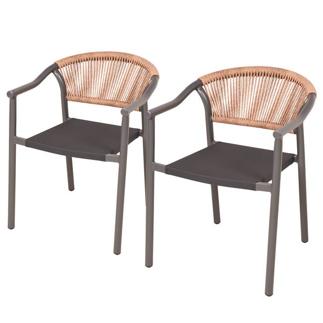 Stapelstuhl Novara 2er-Set Gestell: Aluminium, pulverbeschichtet Rückenlehne: Polyrattan Sitzfläche: Kunststoffgewebe Grau 57 x 75 x 60cm