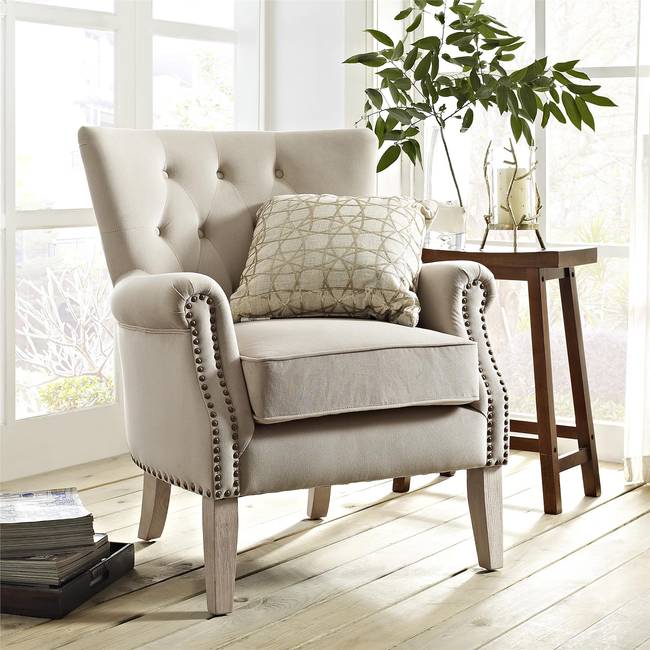 Loungesessel Beige/Beige Webstoff 73 x 86 x 75cm