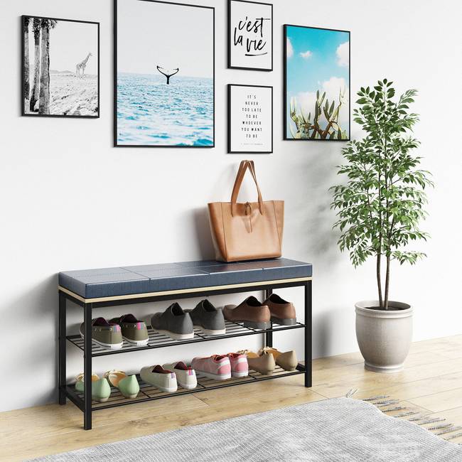 Schuhbank 90 x 48 x 30cm Schwarz/Grau