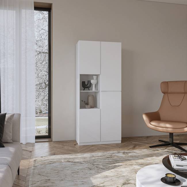 Vitrinenschrank 79 x 188 x 40cm Weiß/Weiß