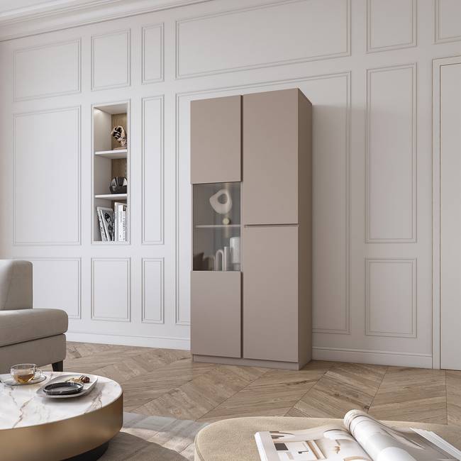 Vitrinenschrank 79 x 188 x 40cm Braun/Beige/Taupe