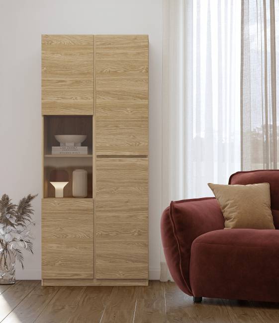 Vitrinenschrank 79 x 188 x 40cm Holz/Braun/Eiche Dekor