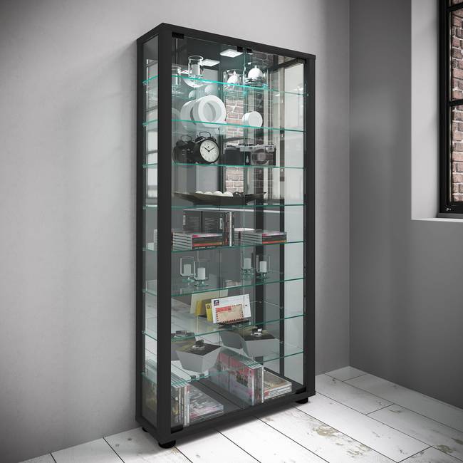 Vitrinenschrank Lumo Maxi mit Spiegel 59 x 115 x 18cm ohne Beleuchtung Schwarz/Schwarz