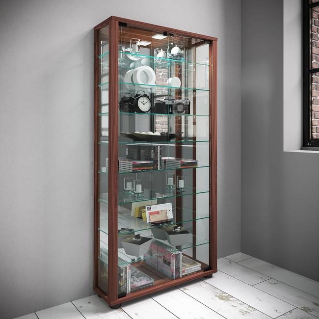 Vitrinenschrank Lumo Maxi mit Spiegel 59 x 115 x 18cm mit Beleuchtung Holz/Braun/Nussbaum Dekor