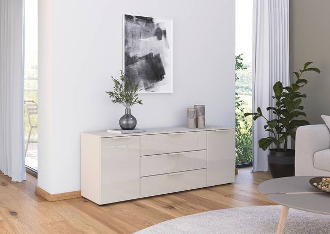 TV-Lowboard Flipp Glas Typ A Front: Glas Korpus: Spanplatte, lackiert Korpus: MDF Mitteldichte Holzfaserplatte , lackiert Beige/Champagner