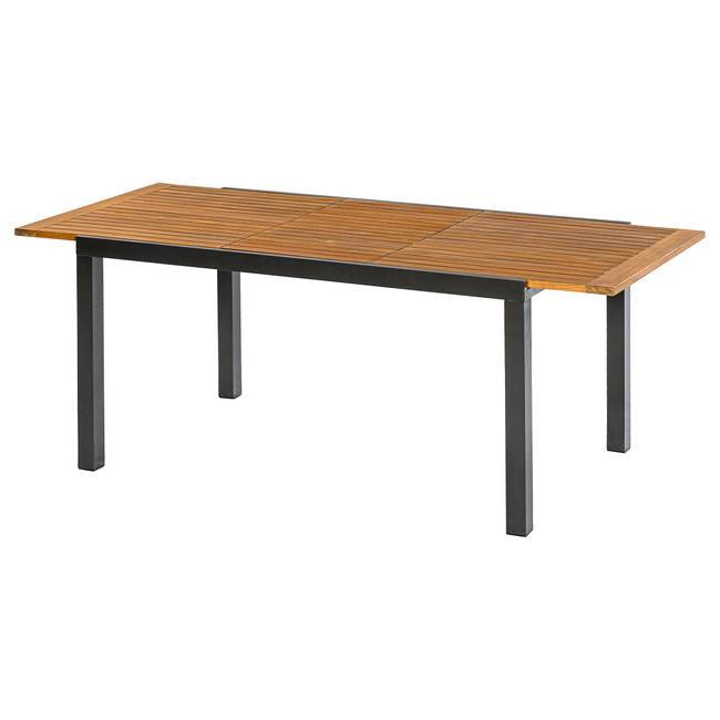 Gartenausziehtisch Kapus Aluminium, pulverbeschichtet / Massivholz Akazie, geölt 90 x 75 x 200cm Schwarz/Braun