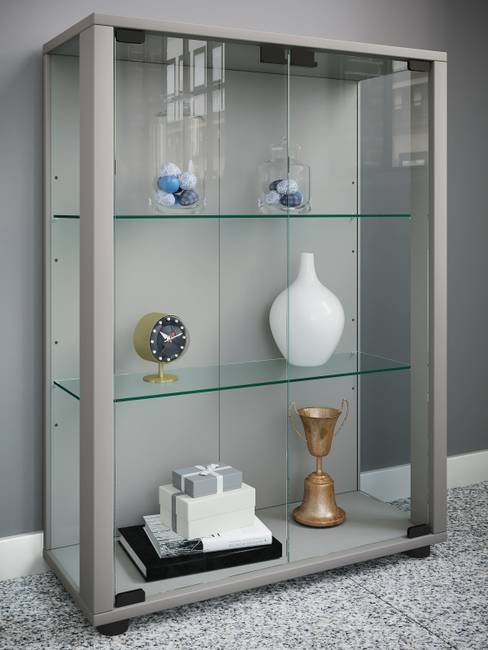 Vitrinenschrank Sintalo 60 x 80 x 25cm mit Beleuchtung Silber/Silber