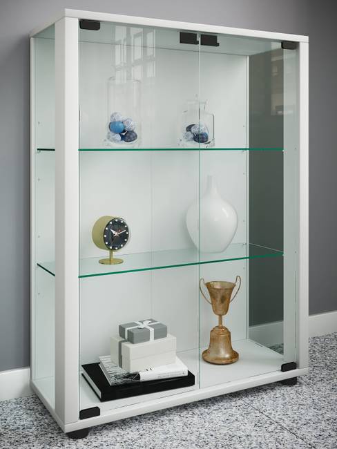 Vitrinenschrank Sintalo 60 x 80 x 25cm mit Beleuchtung Weiß/Weiß
