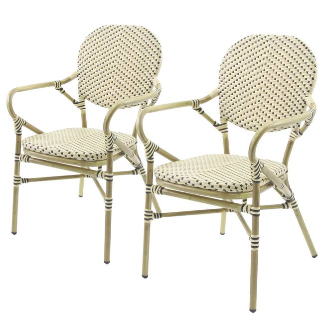 Stapelstuhl Lardin mit Armlehnen Polyrattan & Aluminium, lackiert Schwarz/Beige/Beige/Schwarz 56 x 89 x 64cm