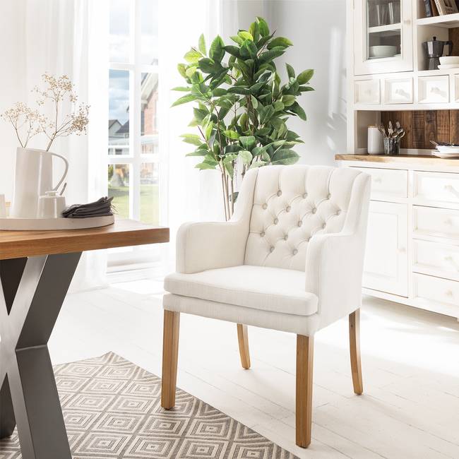 Armlehnenstuhl 60 x 87 x 67cm Webstoff Kyra: Weiß Weiß/Weiß