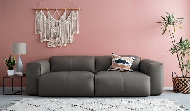 3-Sitzer Sofa Grau Echtleder Neka 251 x 71 x 102cm Modern