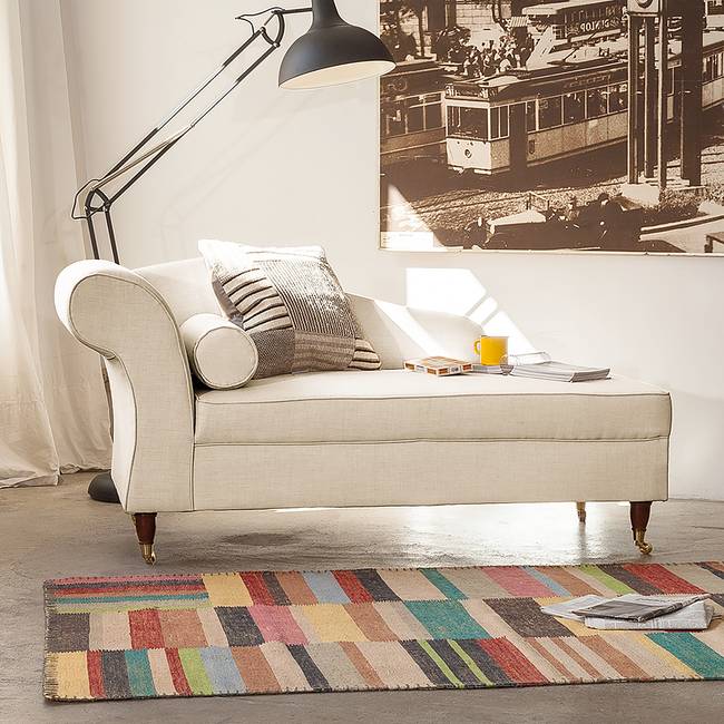 Recamiere Beige/Beige Webstoff 166 x 80 x 77cm Armlehne davorstehend links Landhaus