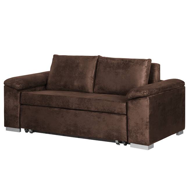Schlafsofa mit schräger Armlehne Braun/Dunkelbraun Microfaser Afua 170cm Modern