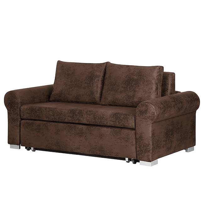 Schlafsofa Basic Country Braun/Dunkelbraun Microfaser Afua 184cm mit Schlaffunktion Landhaus
