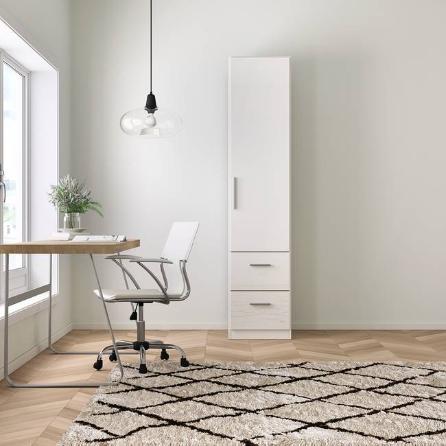 Drehtürenschrank II 47 x 210cm Weiß/Hochglanz Weiß/Alpinweiß