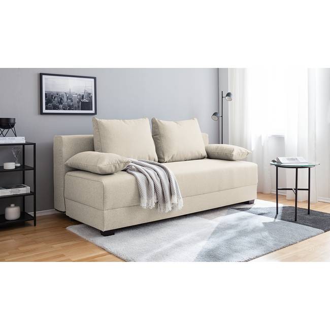 Boxspring-Schlafsofa Beige/Creme Webstoff Luda 202 x 85 x 110cm Modern