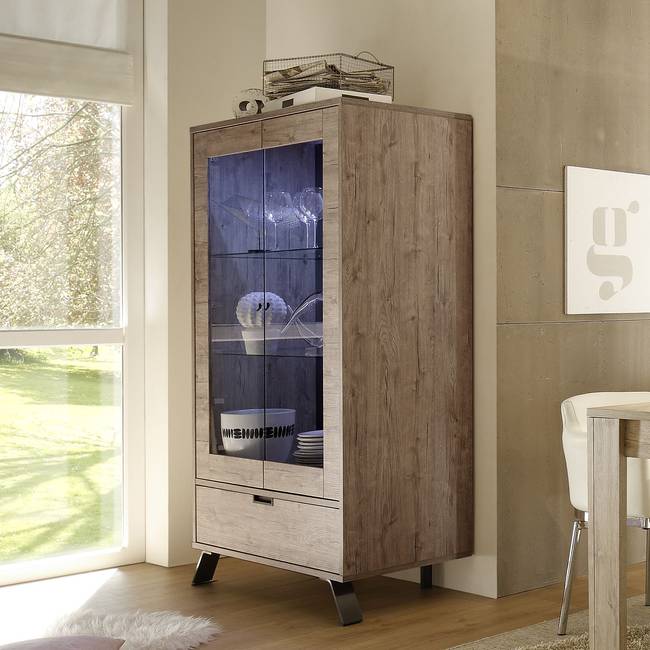 Vitrinenschrank Palma 106 x 176 x 50cm Beige/Eiche Dekor