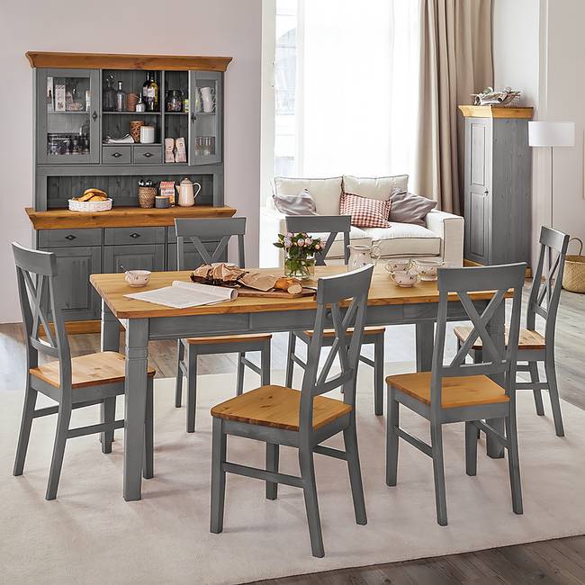 Esszimmerstuhl 2er Set 45 x 94 x 43cm Braun/Grau/Kiefer Laugenfarbig/Kiefer Grau