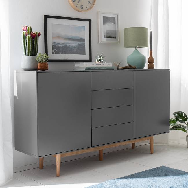 Sideboard - Breite 160 cm 160 x 90 x 40cm Grau/Grau
