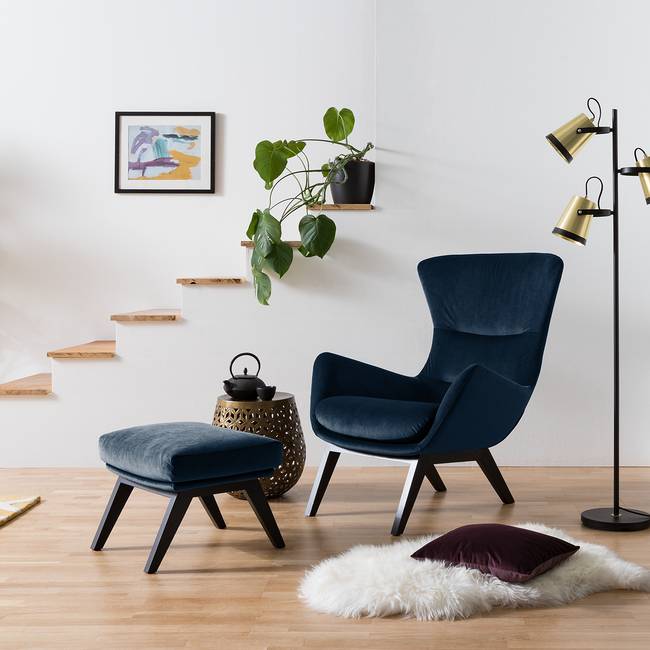 Sessel mit Holzfüßen Blau Samt Shyla Schwarz 84 x 99 x 96cm