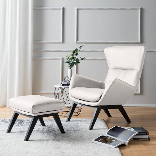 Sessel mit Holzfüßen Weiß Echtleder Neka Schwarz 84 x 99 x 96cm
