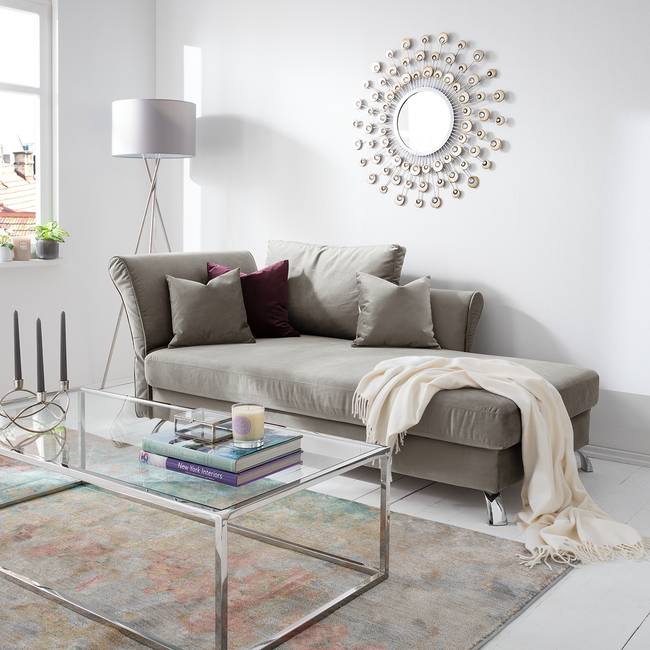 Recamiere Habay Grau/Platin Webstoff 178 x 84 x 105cm Armlehne davorstehend links Glamour